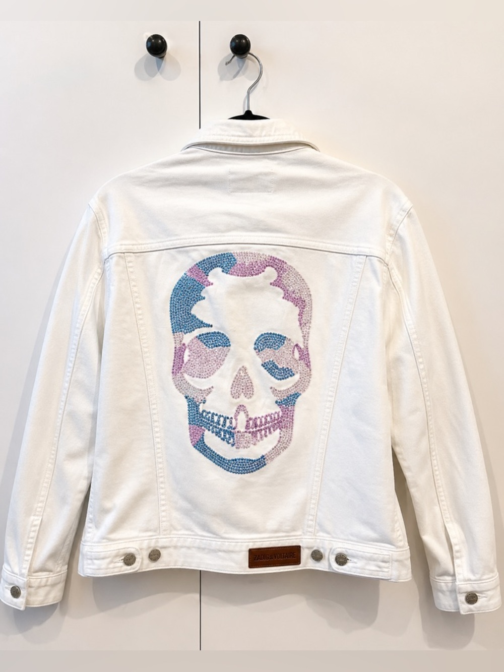 Zadig & Voltaire Skull Denim Jacket White Rhinestone NWT L - Picture 4 of 8